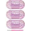 Baiyou Filato rosa viola per principianti, 3 x 50 g, 200 m, per uncinetto e maglia, punti facili da vedere, pettinato medio #4, filato spesso misto cotone e nylon, per uncinetto