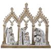 DRW Mistero Nascita di 1 Pezzo con Re Angelo e Pastore che adorano il bambino con Archi come Portale in Resina Crema e Oro 30x8x27 cm