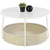 FurnitureR Tavolino rotondo con vano portaoggetti - Tavolino moderno per soggiorno, struttura in metallo, diametro 75 x 45 cm, cestino in tessuto bianco opaco/marrone cammello - tavolino con