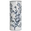 DRW Portaombrelli Porcellana Rotondo Ramo Albero con Uccelli Bianco e Blu 19x19x45 cm