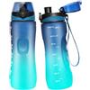 Binudum Borraccia motivazionale con indicatore del tempo, Sport Tritan, senza BPA, a prova di perdite, per adolescenti, adulti, palestra (verde zaffiro, 750 ml)