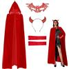 NebulaGlam Costume da Diavolo, Costume da Diavolo per Halloween, Mantello da Donna con Accessori di Alta Qualità, Maschera per Gli Occhi, Calze, Cappello, Maniche a Ragno (Rosso)