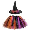 GLEEMEN Costume Strega Bambina, 2 Pezzi Costume Stregatto Bambino, Vestito Carnevale Costumi Halloween Bambini, con Cappello da Strega e Gonna Tutu, per Festa Cosplay (Nastro nero)