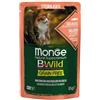 Generico Monge BWild Umido Gatto Adult Sterilised Grainfree Salmone con Gamberetti e Ortaggi, alimento umido completo per gatti adulti di tutte le taglie, senza cereali | 12 bustine da 85 grammi l'una.