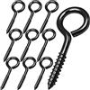 FFWHKON 10 bulloni ad occhiello in acciaio inox da 6,3 cm, ganci a occhiello neri per legno, viti autofilettanti antiruggine per fissare cavi, ganci robusti per uso interno ed esterno