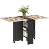 HOMCOM Tavolo da Pranzo Pieghevole, Tavolo Cucina a Ribalta per 6 Persone, Scrivania Richiudibile Salvaspazio con 2 Ripiani Aperti e Ruote a Freno, per Soggiorno, Ufficio, 140x75x74cm, Rovere e Nero