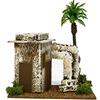 Aurora Store Casa Araba Villaggio Presepe ARABO Casette in Sughero Ambientazione Scenario Medio Oriente Paesaggio con Arcata e palme , base Legno Dimensioni 18,5x13 h. 20 Vuoto presepio Palestinese Casette