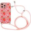 Yirlbey Cover per iPhone 15 Pro Max 6,7'' con Cordino, Aesthetic Fiocco Fiori Motivo Disegno Silicone Case Corda con Regolabile Laccio Antiurto Antigraffio Protezione Fotocamera Custodia, Fragola