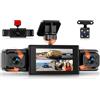 Rimoody FHD 4 Canali Dashcam Auto 360°, 4 Telecamera HD 1080P Anteriore e Posteriore Sinistra Destra, 3 Pollici Schermo IPS Dash Cam con Visione Notturna 8 IR/Loop Video/24H Parcheggio Monitor
