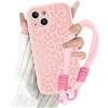 Coalbooliy Cover con Cordino per iPhone 13 Mini 5,4'', Silicone Morbido Custodia Aesthetic Leopardo Rosa Summer Mädchen Modello Disegni Collana Universale Protezione Fotocamera Protettiva Case, 03