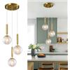 ZPBSJ Cucina Isola Moderna Lanterna Dorata Pendente Mid Century Ristorante Bagno Ingresso Camera da letto Palla Trasparente Vetro Bianco Pendente (3 Luci)