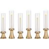 NUPTIO Candeliere Porta Candel Uragano Portacandele Oro 6 Pezzi Alto Vetro Candela candelabro Bastoni Candelabri Titolari Matrimonio Centrotavola per Tavoli Pranzo Mantello Natale