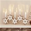 Lights4fun Decorazione di Natale 5 Candele a Ponte e Stelle in Legno con LED Bianchi Caldi a Pile per Arredo Interni
