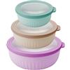 Pedrini 04GD207 Set 3 contenitori Ciotole Ermetici con Coperchio per frigo microonde Freezer Lunchbox, Colori Assortiti, Bassi, Plastica