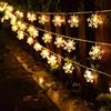 GARITE Luci Natale Esterno Batteria, 6M 40 LED Fiocco di Neve Luci Albero di Natale, IP65 Impermeabile Luci Led a Batteria, Catene Luminose per Interno, Balcone, Giardino, Esterno (Bianco Caldo)