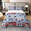 Loussiesd Set copripiumino per letto matrimoniale, motivo: auto della polizia, 100% cotone, motivo: camion dei pompieri, set copripiumino per camera da letto, motivo aereo, colore: rosso e blu