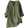 Generic Camicetta da Donna a Maniche Lunghe in Cotone e Lino Tinta Unita con Colletto alla Coreana Camicia Antimacchia