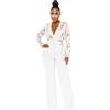 Generisch Tuta da donna a maniche lunghe, in pizzo, tutina da donna, elegante, taglie grandi, bianco, M