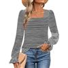 TANMESSO 2024 Camicie casual alla moda da donna a maniche lunghe con scollo quadrato a righe, Strisce bianche e nere., XL