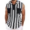 AIEOE Activewear Gilet da uomo a righe con cappuccio camicia da palestra senza maniche fitness atletica sport bodybuilding canotta, nero + bianco, XL