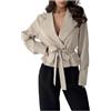 Vagbalena Moda delle Donne a Maniche Lunghe Trench Corto Trench Moda Cintura Risvolto Business Casual Lavoro Giacca Corta Business Workwear (Khaki,S)