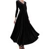 DUHGBNE Vestito Matrimonio Abito da Donna in Velluto Dorato con Scollo a V a Maniche Lunghe Vestito Lungo Pizzo Sexy