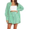 Generic Set di pantaloncini da donna primavera/estate temperamento casual in pizzo alla moda camicia a righe a maniche lunghe divise due pezzi set yoga, verde, M