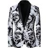 YFFUSHI Blazer da Uomo Fantasia Floreale Giacca da Abito1 Bottone Colore Contrastato per Cerimonia Serata, Nero, XL