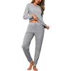 Crewhpo Pigiama Donna Invernale 2 Pezzi Pigiama Lungo Leggero Scollo a V Pigiama da Notte Maniche Lunghe Pigiama da Casa Casual Morbido e Confortevole Blu Navy M