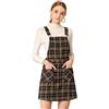 Allegra K Gonna con Bretelle Regolabili, da Donna, sopra Il Ginocchio, Scozzese, Abito con Stampa Integrale, Nero-Marrone., S