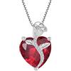 FJ Collana Rubino Cuore Collane Luglio Pietra Portafortuna in Argento Sterling 925 Ciondolo Fiore di Rosa Gioielli per Donna Amiche Moglie Mamma Lei