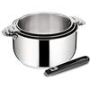 Lagostina Salvaspazio Set 3 Casseruole in Acciaio Inox 18/10 + Manico Nero Amovibile, 4 Pezzi, Batteria Pentole Induzione, Gas e Forno Ø 16, 18 e 20 cm, Impilabili e Facili da Riporre, Fondo 3 Strati