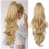 Flufymooz Extension a coda di cavallo da 66 cm, capelli lunghi mossi e ricci, con clip, capelli sintetici naturali, da donna per uso quotidiano (biondo dorato con evidenziazione)