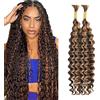 WuvuSnm Human Hair Braiding Deep Wave Boho Braids Bulk Hair Weave Natural Extensions No Weft Highlight Brown Color 2 Braids Per Pack Total 100g for Woman 12 12 Inch