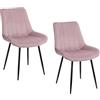 Baroni Home Set di 2 Sedie Moderne con Rivestimento in Velluto e Gambe in Acciaio Nero, Poltrona da Soggiorno, Camera da Letto, Sala da Pranzo, Rosa Cipria, 53x86x44 cm