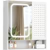 Pamapic Specchio Bagno Contenitore con Luci LED, 70x75 cm Mobiletto Specchio bagno con Pannello Forato, Mobiletto da Muro per Soggiorno, Bagno, Camera da letto, 3 Colori Dimmerabili, Bianco