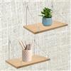 KeaJuidy Set di 2 mensole da parete in legno con ganci, mensole galleggianti senza foratura, per cucina, bagno, soggiorno, ufficio, 30 x 15 x 1,2 cm