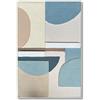 DRW Quadro tela astratta con cornice in legno naturale naturale, bianco, beige e blu, 122 x 82 x 4,5 cm