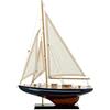 DRW Barca a vela con Candele issate e Casco in Legno su una Base in Blu e Naturale 43x30x6.5 cm
