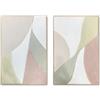 DRW Quadro su tela astratta con cornice in legno naturale naturale, bianco e verde, 92 x 62 x 4,5 cm