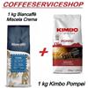 biancaffe' + kimbo 2 kg caffe' in grani : 1 kg biancaffe' crema + 1 kg kimbo pompei