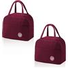 AMONENZ 2 Pezzi Rosso Vino Borsetta Termica Piccola, Bordeaux Borse Pranzo Ufficio Donna, Pieghevole Borse Termica Pranzo, con Tasche Laterali, per Ufficio, Scuola, Casa