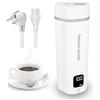 Myetasser Bollitore da viaggio, piccolo, 100-240 V, universale, 350 ml, mini tazza d'acqua, in acciaio inox 304, riscaldamento automatico e conservazione del calore, per viaggi/hotel (bianco, 350 ml)