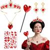 Beipegin Accessori Regina di Cuori Costume Donna Bambina, Cerchietto Corona Regina di Cuori Orecchini Scettro Collana Cuore Rosso Glitter Adesivi Tatuaggio, Accessori Costume Carnevale Halloween Cosplay Festa