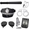 KUWUNG polizia costume accessori, 7 pezzi polizia costume bambini, polizia accessori, manette polizia costume, polizia costume accessori con polizia cappello polizia manette distintivo per carnevale
