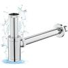 KINKIBOS Sifone universale in ottone per bagno e lavabo, sifone per bottiglie in 1 1/4 x 32 mm, scarico scarico, sifone con apertura di pulizia, tubo di scarico per lavandino, cromato