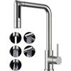 FORIOUS Rubinetto Lavello Cucina, Miscelatore Cucina con Doccetta Estraibile, 5 Modalità di Spruzzo, Acciaio Inox Girevole a 360°, Maniglia Singola per Acqua Calda e Fredda Rubinetto Miscelatore
