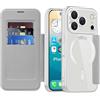 IMIRST Custodia magnetica per iPhone 17 Pro, [compatibile con MagSafe] Custodia a portafoglio in pelle di alta qualità con blocco RFID, trasparente antiurto per Apple iPhone 17 Pro. WD Argento
