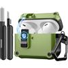 TiMOVO Custodia per Airpods Pro 3 (2025) con Clip di Sicurezza, Case Cover Rigida Protettiva Anticaduta per Apple AirPod Pro 3a Generazione con Gancio di Arrampicata e Kit di Pulizia, Verde+Nero