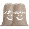 IHOMAGIC Confezione da 2 grandi sacchetti per la biancheria con coulisse, 120 l, pieghevoli, per biancheria con sorriso, in tessuto resistente, per dormitorio, hotel, casa, 61 x 92 cm (kaki)